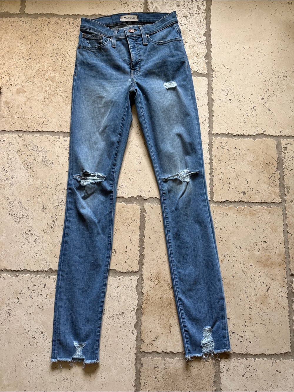 Madewell Ripped Slim-Leg Jeans in Medium Blue
